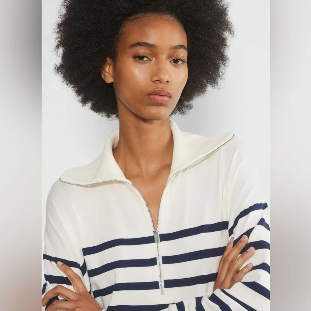 Aritzia Babaton Overseas Sweater Striped Navy and White Size XL 100% Merino Wool - Picture 11 of 14